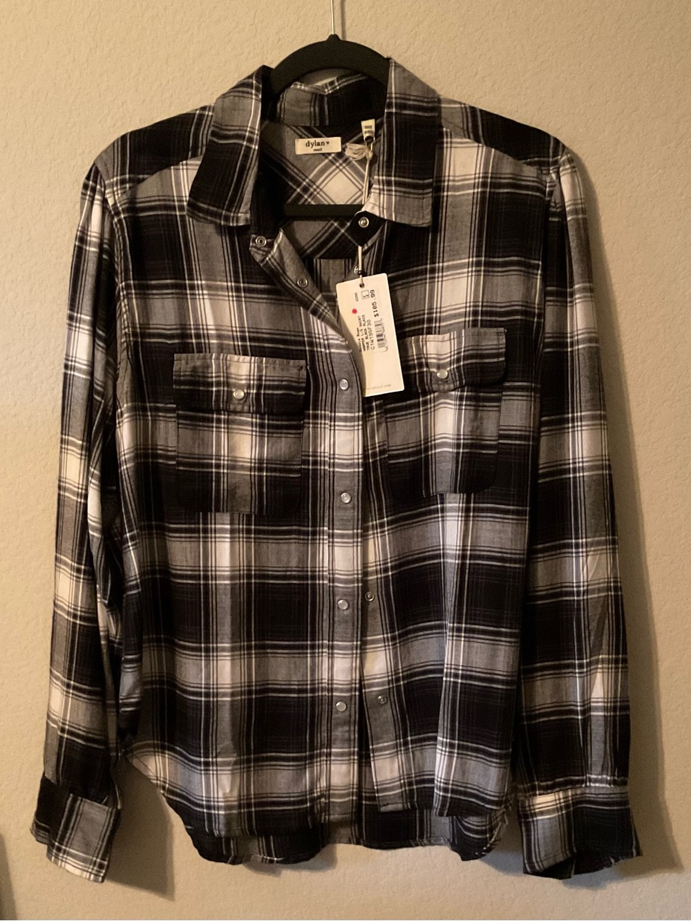 dylan Black and White Plaid Snap-Front Shirt